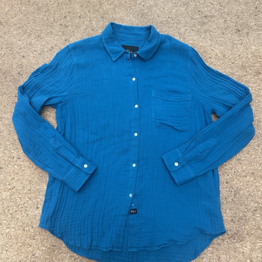 Rails Ellis Teal Blue Organic Cotton Gauze Button Down Shirt Medium